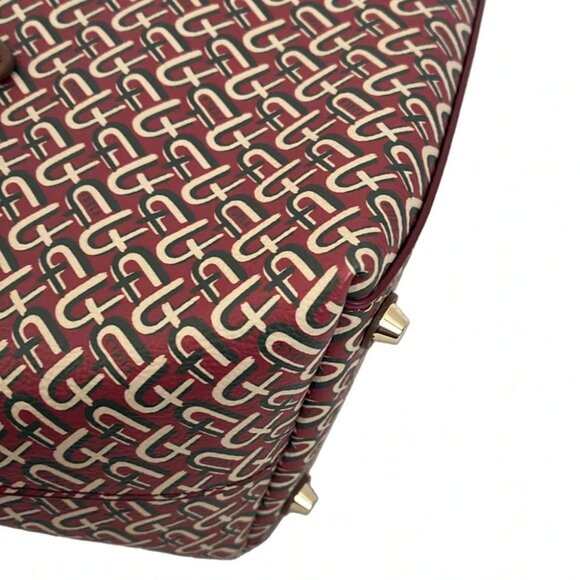 Auth FURLA - Red Dark Brown Khaki Leather Handbag - Picture 4 of 9